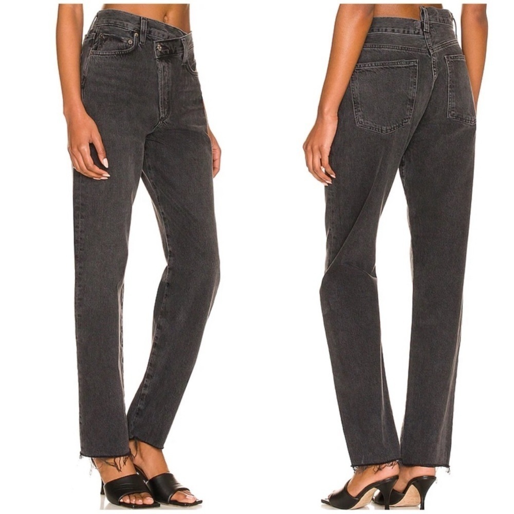 NWT! AGOLDE Free People Criss Cross Straight Jeans in Shambles 26 Black Acid
